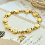 Gold-tone St. Benedict Cross Stretch Bracelet