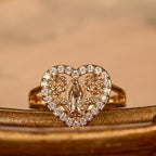 Heart-Shaped Our Lady Motif Ring with Rose Accents: Carry Her Care in Daily Wear
