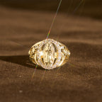 Our Lady Ring with Encircled Zircons & Floral Accents: Embody Her Tender Grace