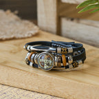 St. Benedict Collection Black Leather Cuff Bracelet with Multiple Faith Designs