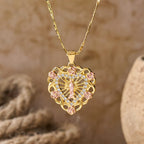 Openwork Our Lady Heart Necklace with Rose Accent: A Daily Reminder of Her Intercession