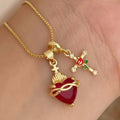 Sacred Heart & Rose Cross Pendant Necklace: Embody Divine Love and Redemptive Grace