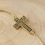 Golden/Silver/Black Zircon Cross Bracelet: Embody the Grace of the Cross