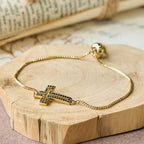 Golden/Silver/Black Zircon Cross Bracelet: Embody the Grace of the Cross