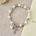 Silver Cross Accent Beaded Bracelet: Embody the Grace of Prayerful Reflection