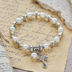 Silver Cross Accent Beaded Bracelet: Embody the Grace of Prayerful Reflection