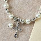 Silver Cross Accent Beaded Bracelet: Embody the Grace of Prayerful Reflection