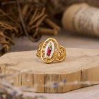 Ornate Openwork Our Lady Ring: Three Color Variations for Timeless Devotion