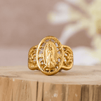 Ornate Openwork Our Lady Ring: Three Color Variations for Timeless Devotion