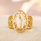 Ornate Openwork Our Lady Ring: Three Color Variations for Timeless Devotion