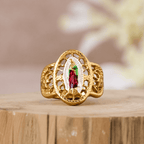 Ornate Openwork Our Lady Ring: Three Color Variations for Timeless Devotion