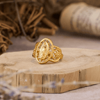 Ornate Openwork Our Lady Ring: Three Color Variations for Timeless Devotion