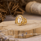 Ornate Openwork Our Lady Ring: Three Color Variations for Timeless Devotion