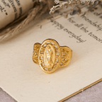 Ornate Openwork Our Lady Ring: Three Color Variations for Timeless Devotion