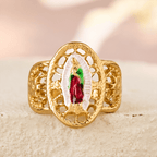 Ornate Openwork Our Lady Ring: Three Color Variations for Timeless Devotion