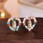Heart-Shaped Our Lady Stud Earrings: Colorful Zircon & Clear Sparkling Styles VIP