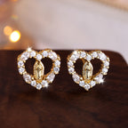 Heart-Shaped Our Lady Stud Earrings: Colorful Zircon & Clear Sparkling Styles VIP