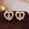 Heart-Shaped Our Lady Stud Earrings: Colorful Zircon & Clear Sparkling Styles