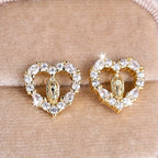 Heart-Shaped Our Lady Stud Earrings: Colorful Zircon & Clear Sparkling Styles