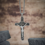 Classic Retro Style Crucifix St. Benedict Medal Protection Pendant Necklace
