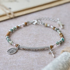 Natural African Turquoise Psalm 46:5 Bracelet: Engraved Bar & Stone Bead Design