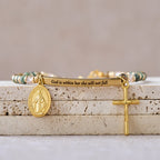 Natural African Turquoise Psalm 46:5 Bracelet: Engraved Bar & Stone Bead Design