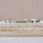 Natural African Turquoise Psalm 46:5 Bracelet: Engraved Bar & Stone Bead Design