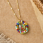 Marian Icon Beaded Oval Pendant Necklace: A Token of Virgin Mary Devotion