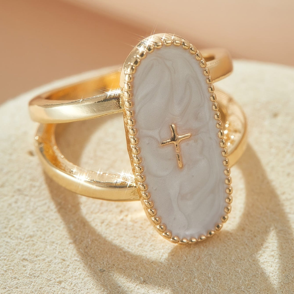 Cross Accent Glaze Double-Band Ring: A Symbol of Subtle Faith & Style