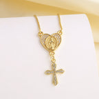 Zircon-Encrusted Our Lady & St. Benedict Cross Heart Necklace: Divine Grace in Daily Wear