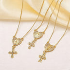 Zircon-Encrusted Our Lady & St. Benedict Cross Heart Necklace: Divine Grace in Daily Wear