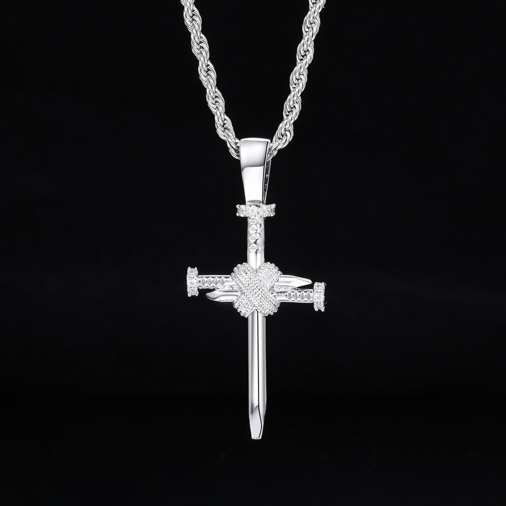 Zircon-Accented Nail Shaped Cross Pendant: Elegant Reminder of Unwavering Faith