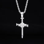 Zircon-Accented Nail Shaped Cross Pendant: Elegant Reminder of Unwavering Faith