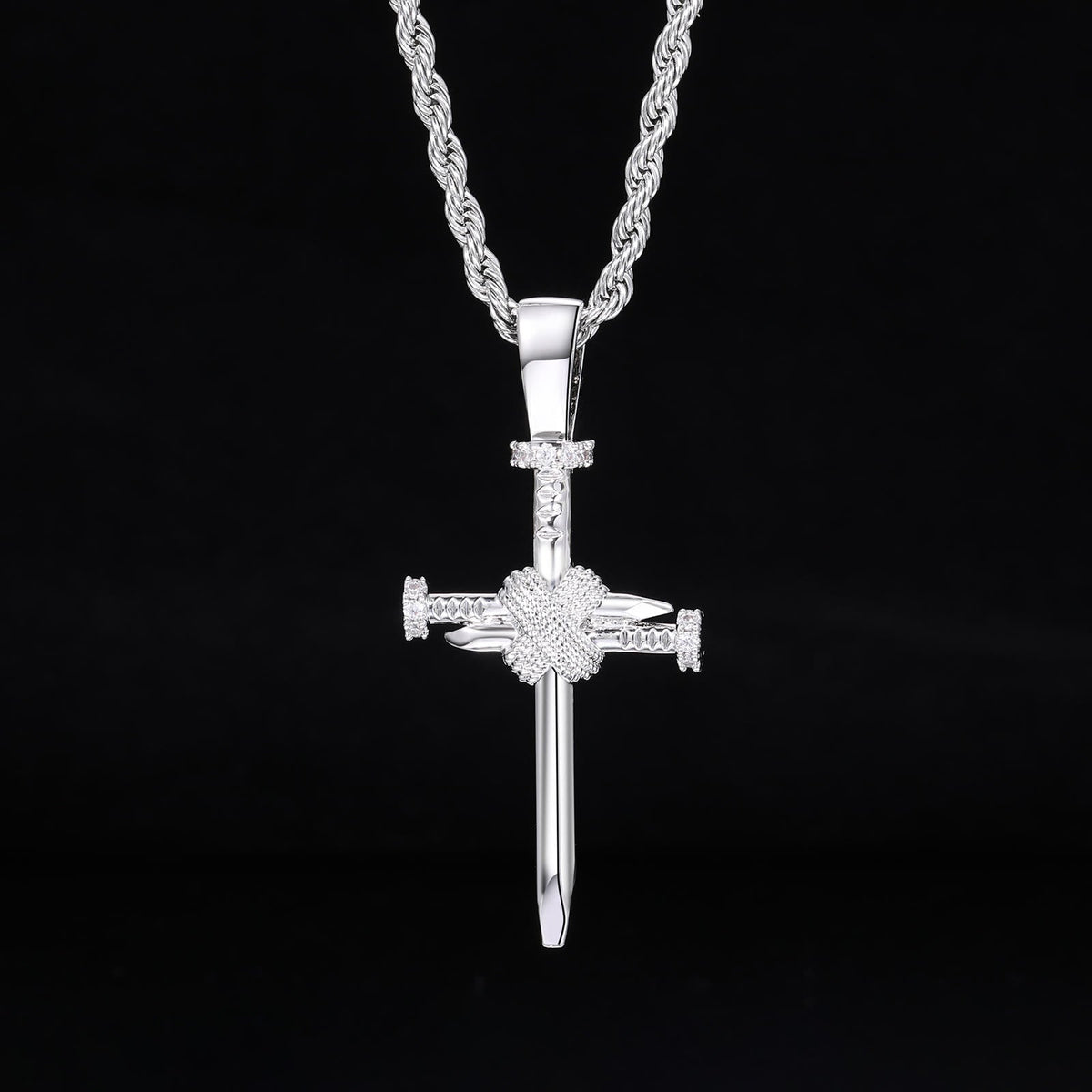 Zircon-Accented Nail Shaped Cross Pendant: Elegant Reminder of Unwavering Faith