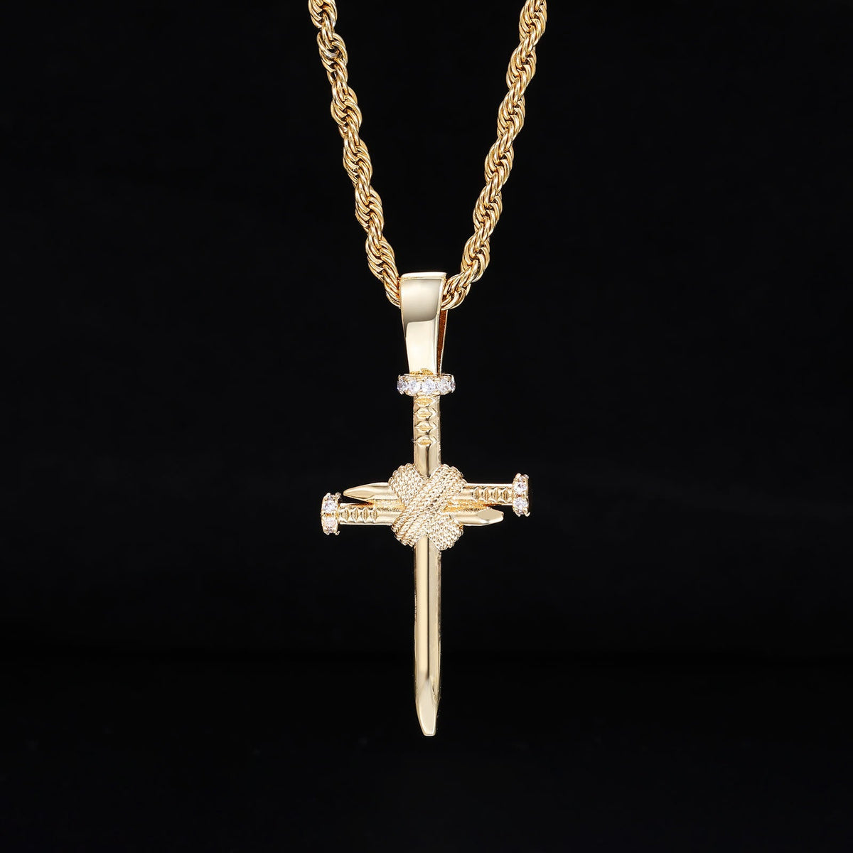 Zircon-Accented Nail Shaped Cross Pendant: Elegant Reminder of Unwavering Faith