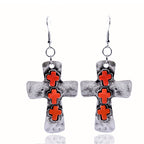 Textured Three-Cross Earrings with Stone Inlays: Symbol of Faith and Protection