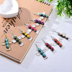 Textured Three-Cross Earrings with Stone Inlays: Symbol of Faith and Protection