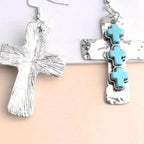 Textured Three-Cross Earrings with Stone Inlays: Symbol of Faith and Protection VIP
