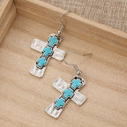 Textured Three-Cross Earrings with Stone Inlays: Symbol of Faith and Protection