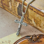 Blue/Silver Detailed Sculpted Crucifix Necklace: A Sacred Accessory for Devotion