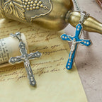 Blue/Silver Detailed Sculpted Crucifix Necklace: A Sacred Accessory for Devotion