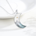 Mustard Seed Crescent Moon & Cross Necklace: Turquoise Inlay & Silver-Tone Design