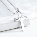 Mustard Seed Crescent Moon & Cross Necklace: Turquoise Inlay & Silver-Tone Design