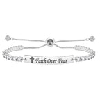 Four-Color Metal with Engraved/Blank Bar Faith Courage Bracelet