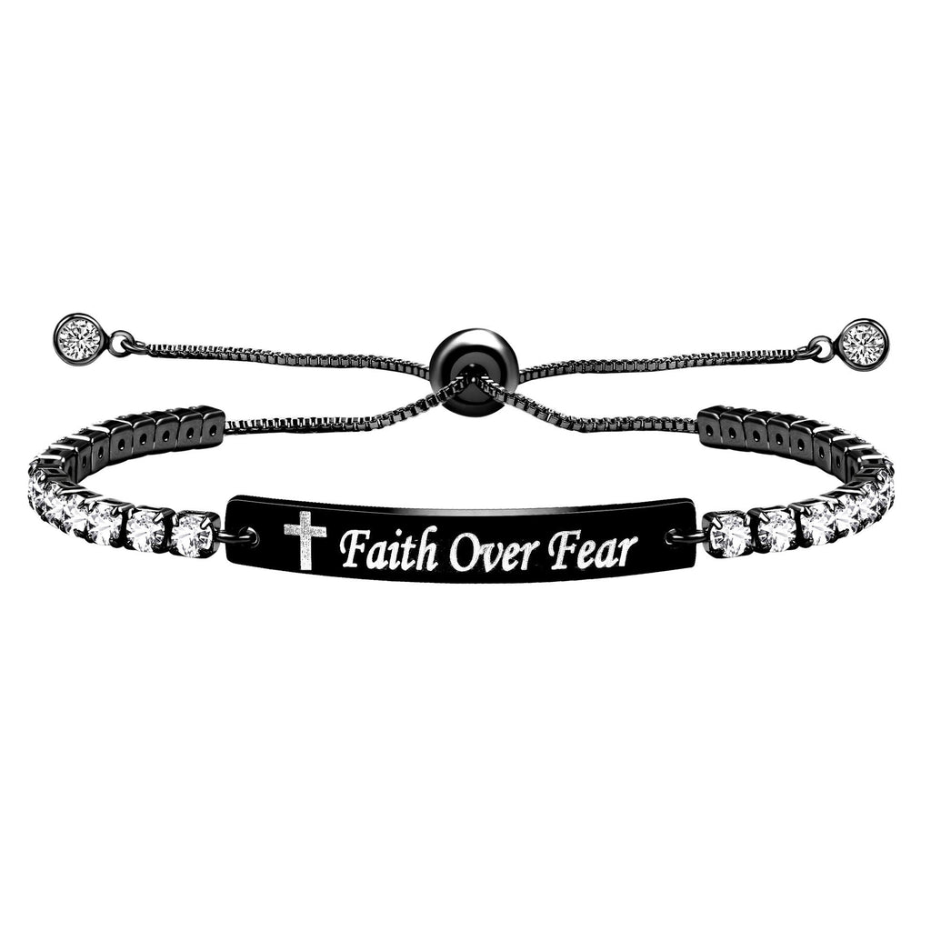 Four-Color Metal with Engraved/Blank Bar Faith Courage Bracelet
