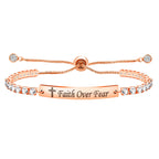 Four-Color Metal with Engraved/Blank Bar Faith Courage Bracelet
