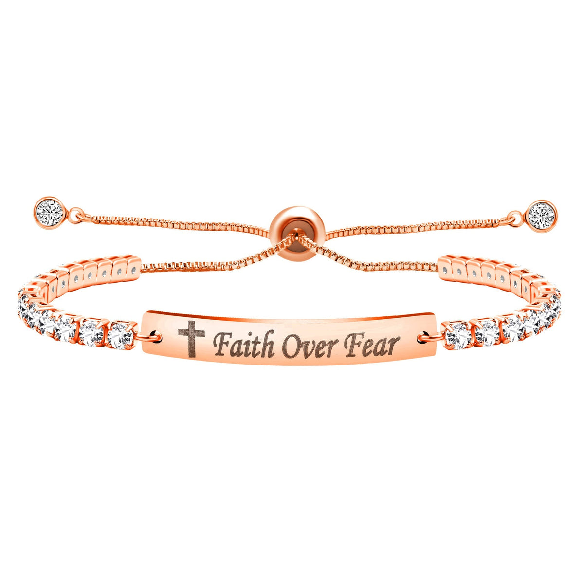 Four-Color Metal with Engraved/Blank Bar Faith Courage Bracelet