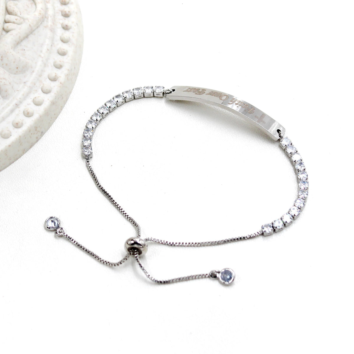 Four-Color Metal with Engraved/Blank Bar Faith Courage Bracelet