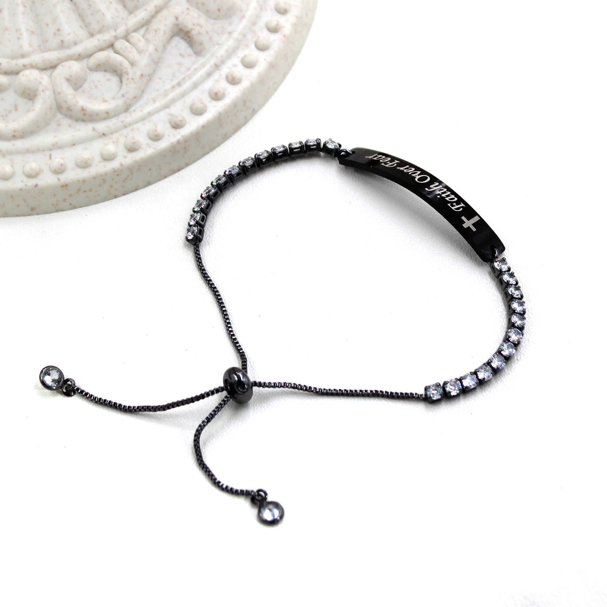 Four-Color Metal with Engraved/Blank Bar Faith Courage Bracelet