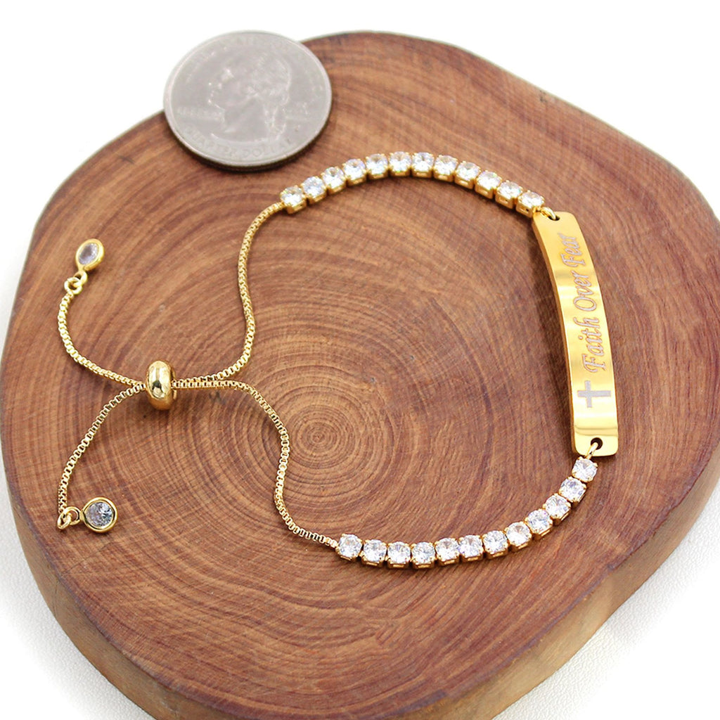 Four-Color Metal with Engraved/Blank Bar Faith Courage Bracelet